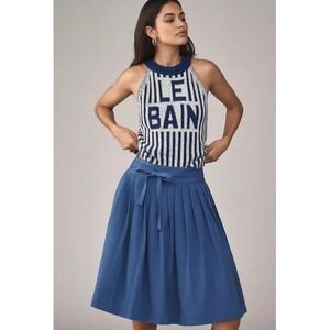 Anthropologie Maeve Blue Smocked Waist Skirt Lined Pockets Preppy Coastal 4